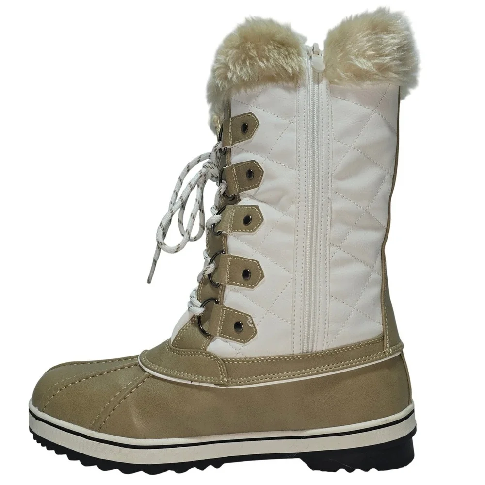 Dream Pairs River_1 Womens Snow Boots Khaki White 3M Thinsulate Faux Fur Size 10